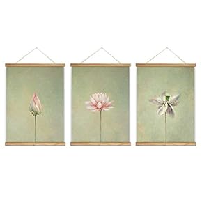 3 Panel Hanging Poster with Wood Frames Lotus Canvas Artwork Wall Picture Home Decoration - 18"x24"x3 Panels