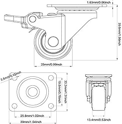 GBL 1" inch Small Caster Wheels with 4 Brakes