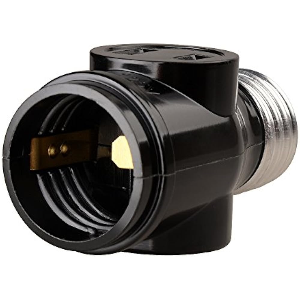 26 to 2 Outlet Light Socket Splitter Adapter Black 2Pack 660 Watt 110