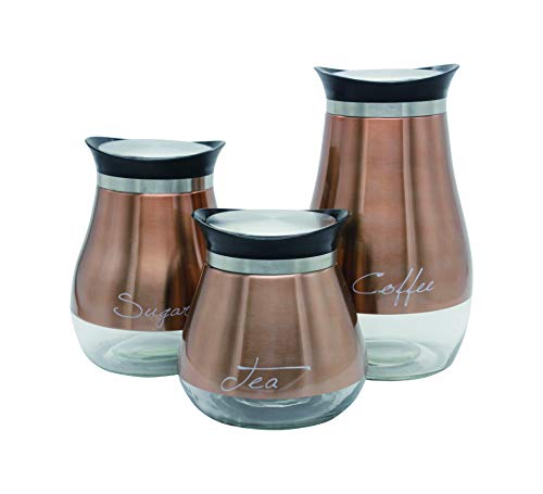 Le Regalo HW1240 3 Piece, Coffee, Tea and Sugar Storage Jar Set, 3, Copper - Thumbnail 3