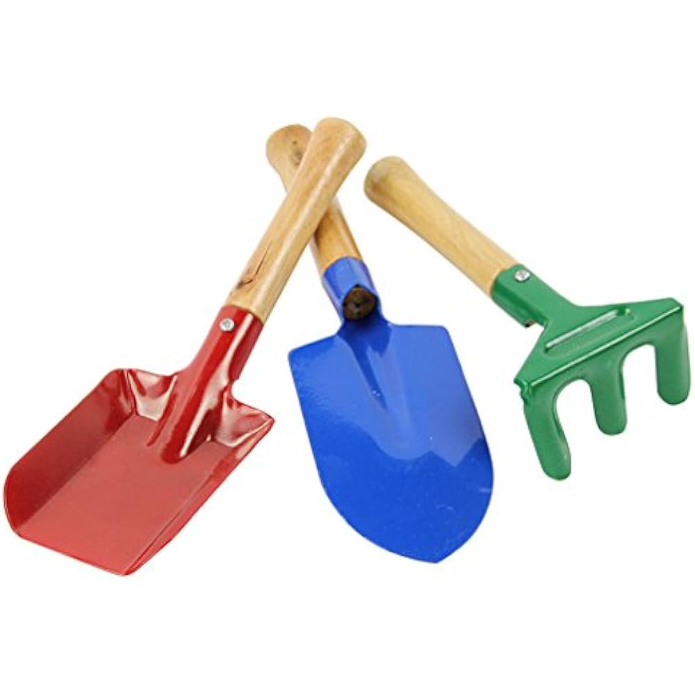 3pcs Mini Metal Rake Shovel Trowel Set Garden Tools Kids Beach Sandbox