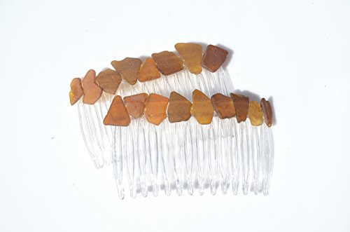 Genuine Shades of Brown Sea Glass Hair Combs (Set of 2) - Thumbnail 3