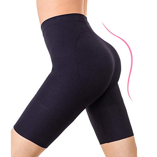 +MD Women's Tummy Control High Waist Shapewear Panties Mid Thigh Rear Lifting Shaper Slimmer Power Shorts Medium Black