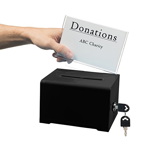 AdirOffice Acrylic Donation & Ballot Box With Lock (6.25" x 4.5" x 4") - Black