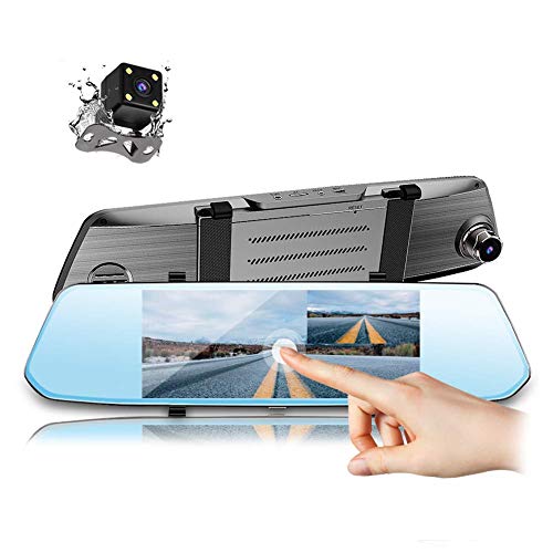 Mirror Dash Cam, CAIDROX 7 inch Touch Screen Dual Lens Dash Cam Front and Rear Rear View Mirror Camera 1080P with G-Sensor PORMIDO and Night Vision, Waterproof Reversing Camera