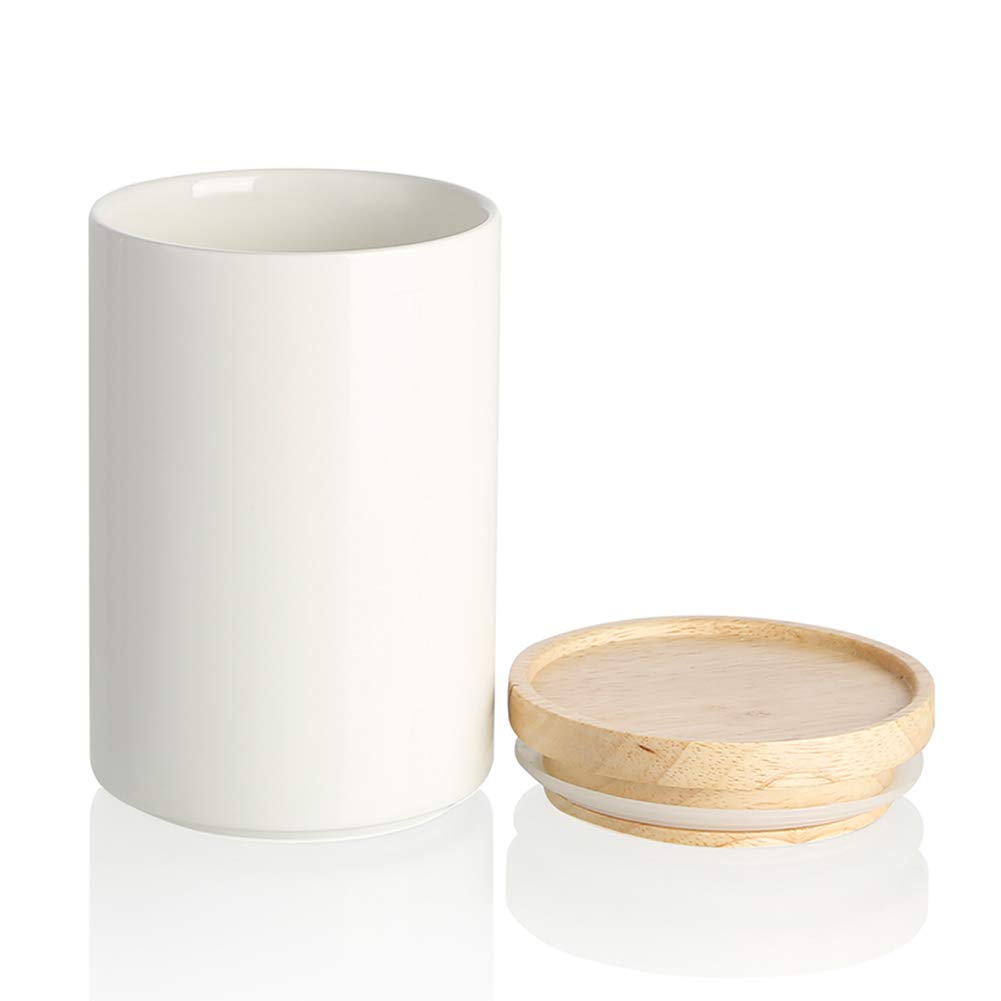 SWEEJAR Kitchen Canisters Ceramic Food Storage Jar, Stackable Containers with Airtight Seal Wooden Lid for Serving Ground Coffee, Tea, Sugar, Salt and More - 795 ml (White)