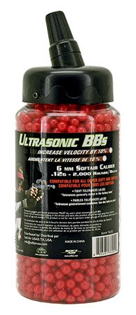 Airsoft BBâ€™s by Ultrasonic 6mm Plastic BBs, Premium 12g, Feeder, 10% Faster Velocity, Shoot Faster and Further, 2000 Red BBâ€™s
