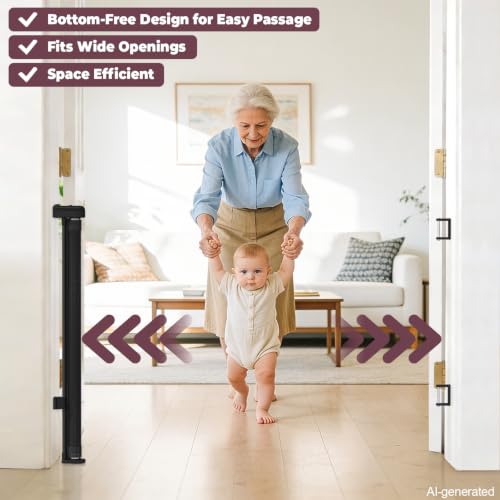 Cideny Retractable Baby Gates for Doorway, 58" Wide Mesh Dog Gate for Stair | 34" Tall Toddler Pet Gate Extra Wide Indoor and Outdoor, Easy Install, Essential for Home Safety, Black