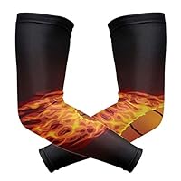 ONELUCA 1 Pair Basketball Enveloped in Fire Flames Sports Compression Arm Sleeves UV Protection Cooling Sleeves for Youth Men Women Football Baseball Basketball Outdoors ...