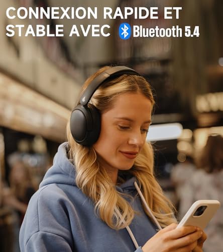 W800BT Pro Casque sans Fil Hybride de Réduction de Bruit Actif - Son Haute Résolution - IA Annule Bruit Appels - 45 Heures de Lecture - Charge Rapide - Pliable - Bluetooth 5.4 - Noir