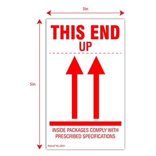Kenco 3" X 5" This End Up/Inside Packages Comply with Prescribed Specifications Stickers - 500 Adhesive Labels Per Roll