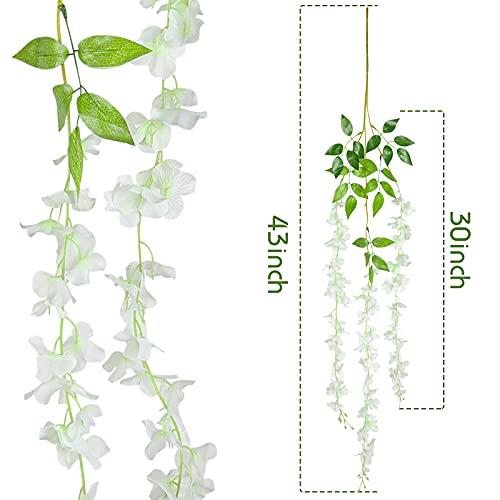BigOtters Artificial Wisteria Flower, 10Pcs White Fake Wisteria Flower Vine with Floral Wire Artificial Silk Wisteria Flower Hanging Wedding Decor Garlands for Home Decor Wedding Arch Backdrop Decor
