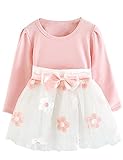 NNJXD Baby Girl Long Sleeve Cotton Kids Casual School Dress for Children Size 9-12 Months Pink