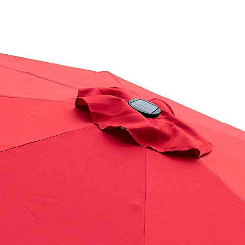 Ainfox 9 FT Solar Patio Umbrella, 32 LED Lighted with Tilt w/Crank Adjustment, 8 Steel Umbrella Ribs, Outdoor Waterproof Fade-Resistant Fabric for Garden, Deck, Backyard, Pool