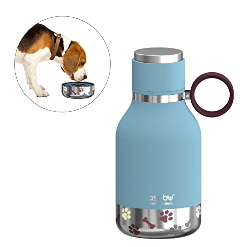 Asobu Dog Bowl Attached to Stainless Steel Insulated Travel Bottle for Human 33 Ounce (Blue