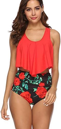 ycsmyxgs Large Size Pleated high Waist Covered Belly Swimsuit Summer Seaside Party Swimsuit