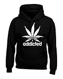 Addicted White Leaf Unisex Hoodie Weed Related Sweatshirts Medium Black