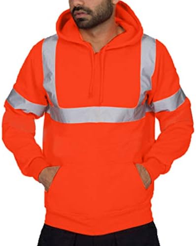 Hunzed Men【High Visibility Hoodie Pullover 】 Mens Road Work Safety Long Sleeve Sweatshirt Tops Blouse