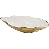 Pampa Bay Porcelain Large Oyster Bowl, 13.25 x 8.25 Inch, White/Gold Tone, Oven and Dishwasher Safe