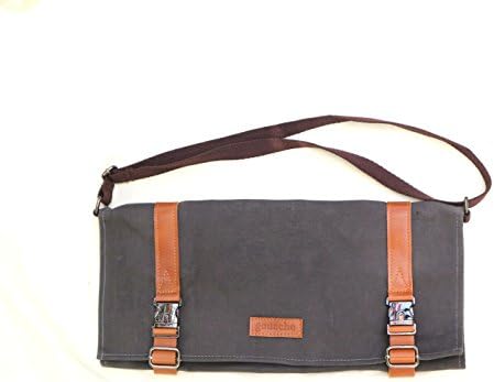 Handmade Waxed Canvas and Leather Roll-up Tool Bag | Water Resistant Tool Kit Pouch | Chef's Roll Up Knife Bag (Asphalt Grey)
