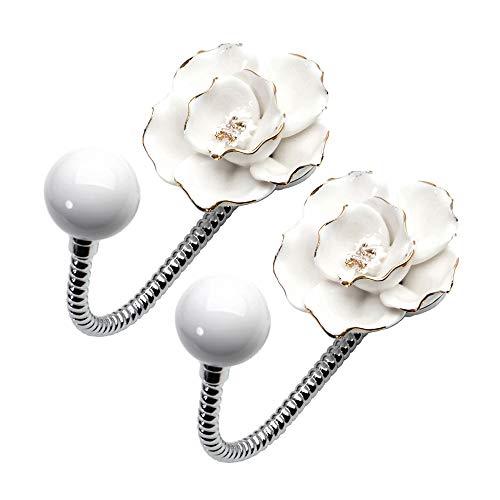 MDPLY Beautiful 3D Flower Ceramic Wall Coat Hooks, Chrome Decorative