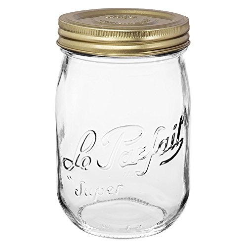 4 Le Parfait Screw Top Jars - Wide Mouth French Glass Preserving Jars - Zero Waste Packaging (4, 1000ml - 32oz - Gold Lid)