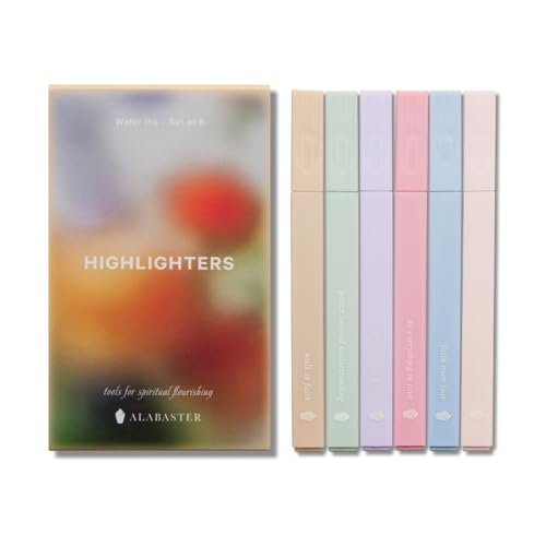 ALABASTER Co. - No Bleed Highlighter, 6 Pcs, Chisel Tip, Muted Pastel Color, Pastel Highlighter Set, Aesthetic Bible Study Supplies, Bible Highlighter