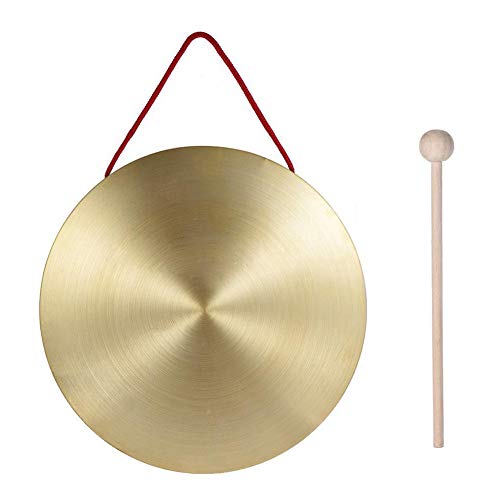HsgbvictS Learning & Education 15cm Hand Gong Toy Brass Copper Chapel Opera Percussion with Round Play Hammer - Yellow Copper