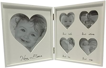 NEWBORN BABY MEMORIES FIRSTS DOUBLE PHOTO PICTURE FRAME HEARTS 35 X 21 X 2CM