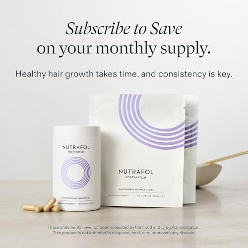 Nutrafol Postpartum Hair Growth Supplements, Clinically Tested for Visibly Thicker Hair and Less Shedding, Breastfeeding-friendly