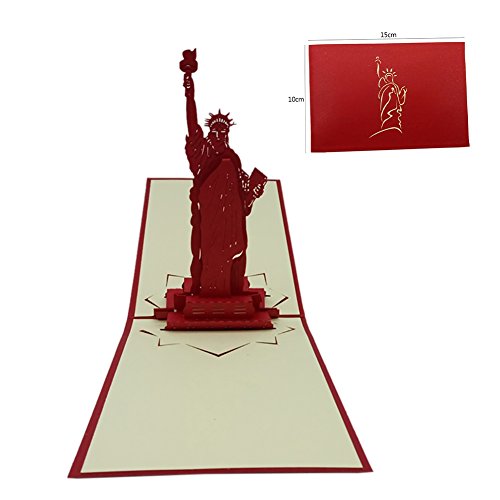 Smartcoco 3D Handmade Greeting Card Postcard Birthday Blessing Christmas Card Red Cover Statue of Liberty - Thumbnail 6