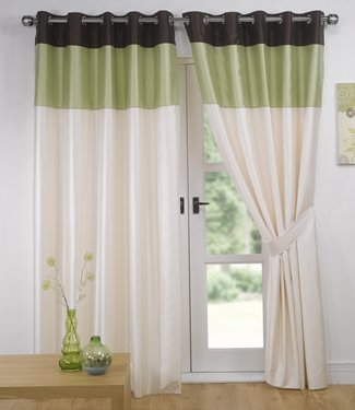 Green Chocolate Eyelet Curtains Faux Silk Vienna 66 X 90