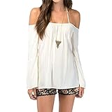 iecool Women's Sexy Backless Cross Straps Loose Off Shoulder Chiffon Shirt Blouse Top