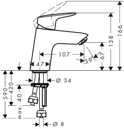 Hansgrohe logis Single Lever Basin Mixer., 71074000, Chrome, spout height 70mm - Image 3