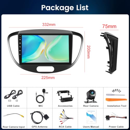 NHOPEEW Autoradio Android per Hyundai i10 con CarPlay e Android Auto | Compatibile con Hyundai i10 2007-2013, WiFi, Mirror Link, DSP, schermo diviso, telecamera di retromarcia e microfono