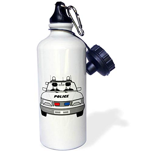 3dRose "Police Car With 2 Policemen Flip Straw" Water Bottle, 21 oz, White