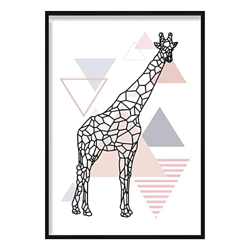 Artze Wall Art Giraffe Abstract Geometric Scandinavian Poster, 30 cm Width x 40 cm Height, Blush Pink