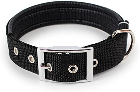 Dog Collar Adjustable Neck Strap for Large Medium Small Pet Dog Pure Color (M, Black)