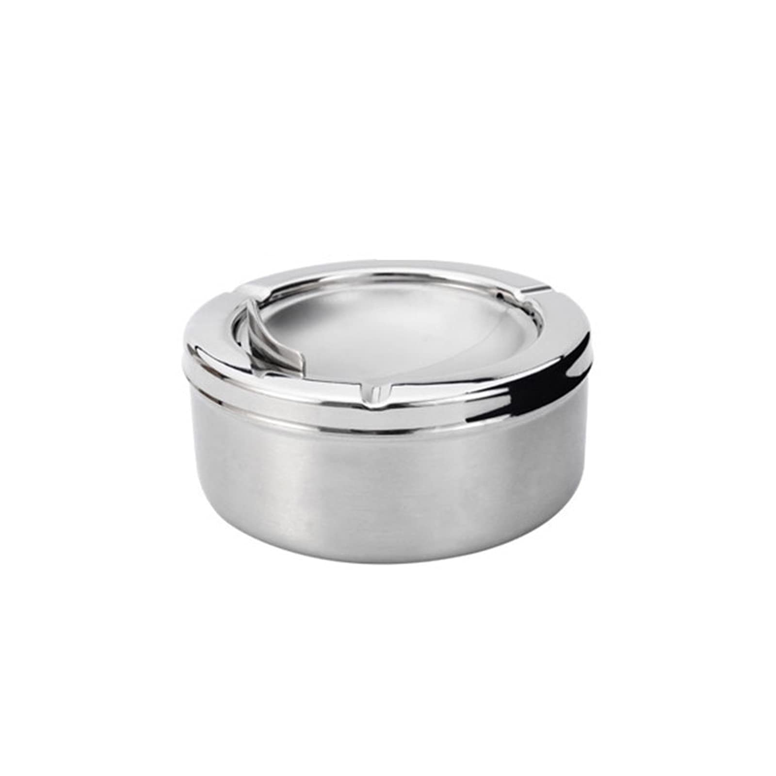 TopHomer 1PCS Stainless Steel Cigarette Lidded Ashtray Silver Windproof Case With Lid for Desktop or Small Table Fits Inside a Desk Drawer