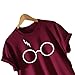 UR Ladies Women Harry Potter Glasses Cute Print Short Sleeve Crew Neck T-Shirts Wine Red S