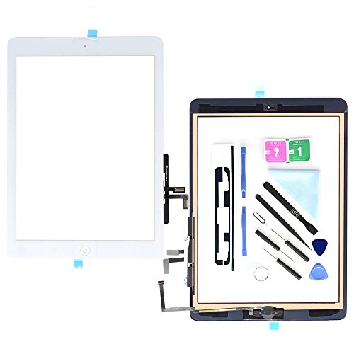iPad Air 1st A1474 Generation iPad 5 Touch Screen Digitizer Replacement,Front Panel Glass Assembly White-Includes Home Button,Camera Holder and Pre-Installed Adhesive with Repair Tools Kit