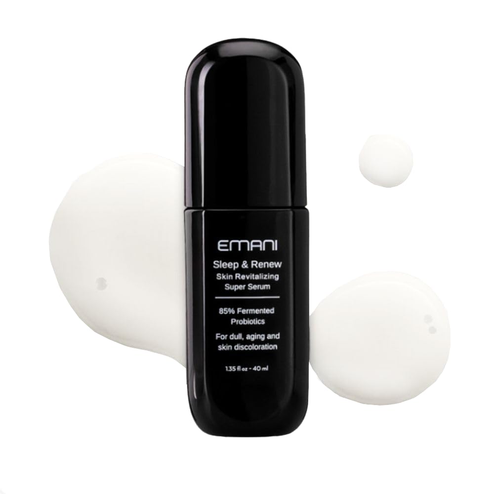 Emani Sleep and Renew Super Serum infused with 85% fermented probiotics. For smooth skin and a healthy glow. For all skin types, 35ml, Vegan