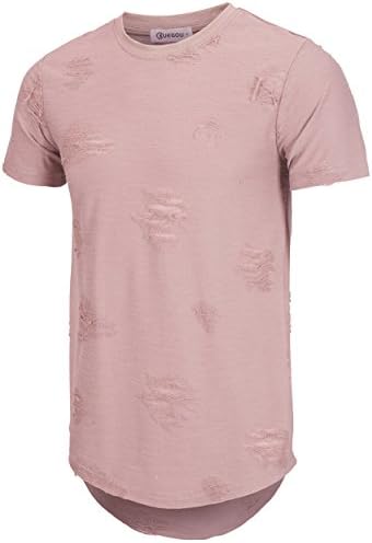 KLIEGOU Mens Hipster Hip Hop Ripped Round Hemline Hole T Shirt(1705)