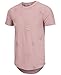 KLIEGOU Mens Hipster Hip Hop Ripped Round Hemline hole T Shirt(1705) (Small, Pink)