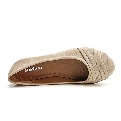 Meeshine Women's Comfortable Bow Point Toe Flat Pumps Slip On Shoesï¼ˆWeaving Nude US 9