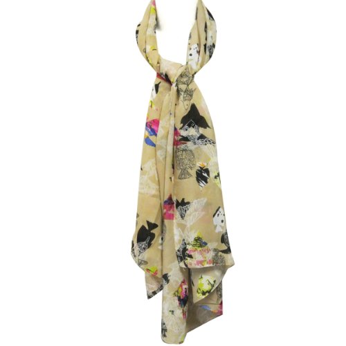 Wrapables Chiffon Under the Sea Fish Pattern Long Scarf, Khaki