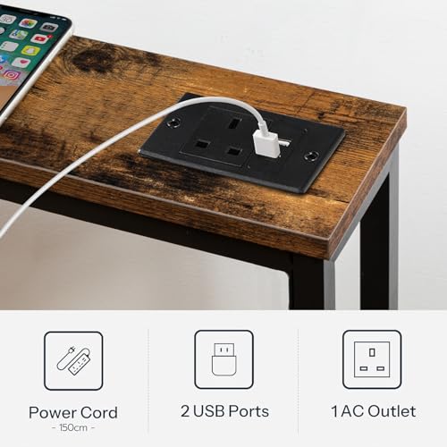 HOOBRO Extra Narrow Console Table with Power Outlets, 120cm Skinny Entryway Table for Living Room, Slim Console Table Behind Couch, Thin Sofa Table for Hallway, Foyer, Rustic Brown EBF15KXG01G1