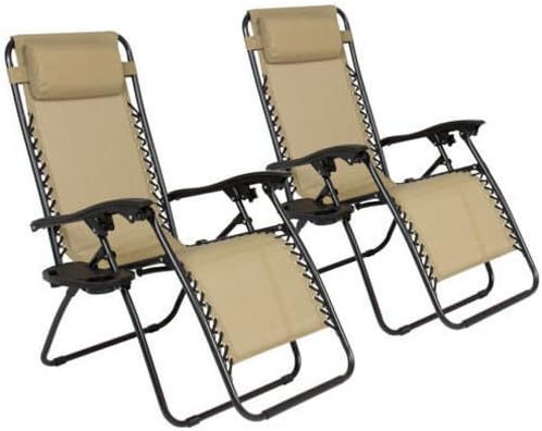 Salee shop 2 Folding Zero Gravity Reclining Lounge Chairs+Utility Tray Outdoor Beach Patio