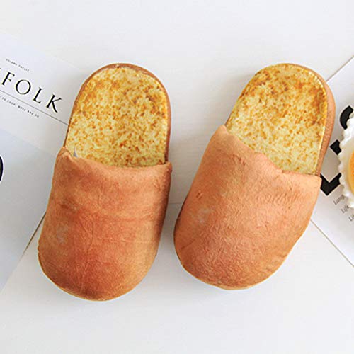 Men Women Autumn Winter Warm Slippers Realistic Look Bread Bun Plush Cotton Comfortable Indoor Home Shoes Brown