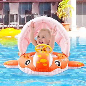 Baby Spring Pool Float with Canopy Sunshade, Whale Theme Infants Water Toys Inflatable Swimming Ring Pool Water Boat with Gift Sunhat and Sand Play Molds Toys for Toddlers Summer Activity